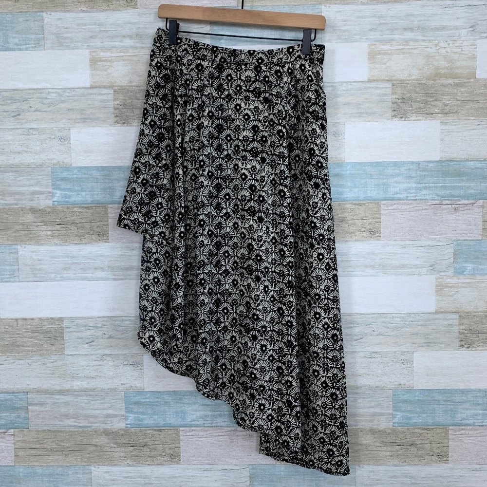 Floral Midi Skirt Black Beige Free People (Size 6)